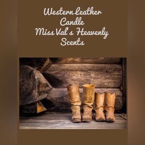 Western Leather Candle 8oz Handmade Miss Val’s Heavenly Scent